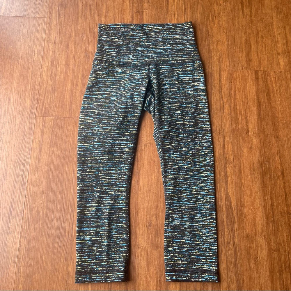 Lululemon Pants Wunder Under Crop Womens 4 High Rise Tweed Runner Pattern Black - Picture 5 of 13